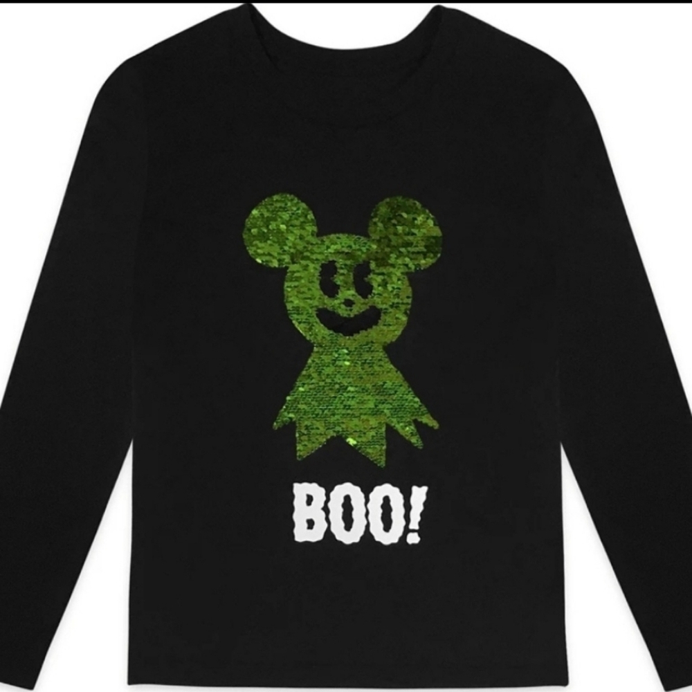 DisneyParks MickeyMouse Girls Halloween Ghost Shirt with Fliping Sequins Size XL